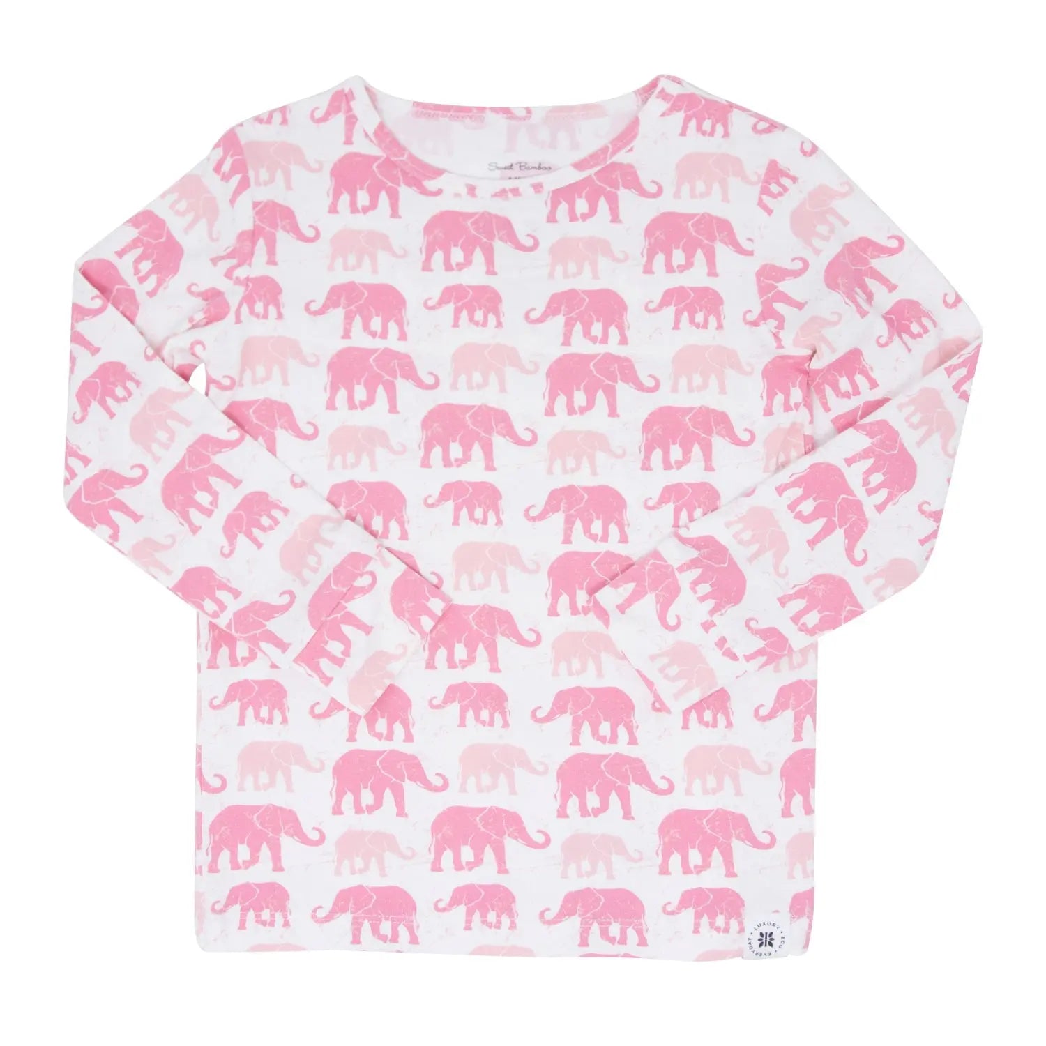 Pink Elephant 2 Piece Pajama Set for Kids Comfortable Long Sleeve Top and Cuffed Pants Sweet Bamboo