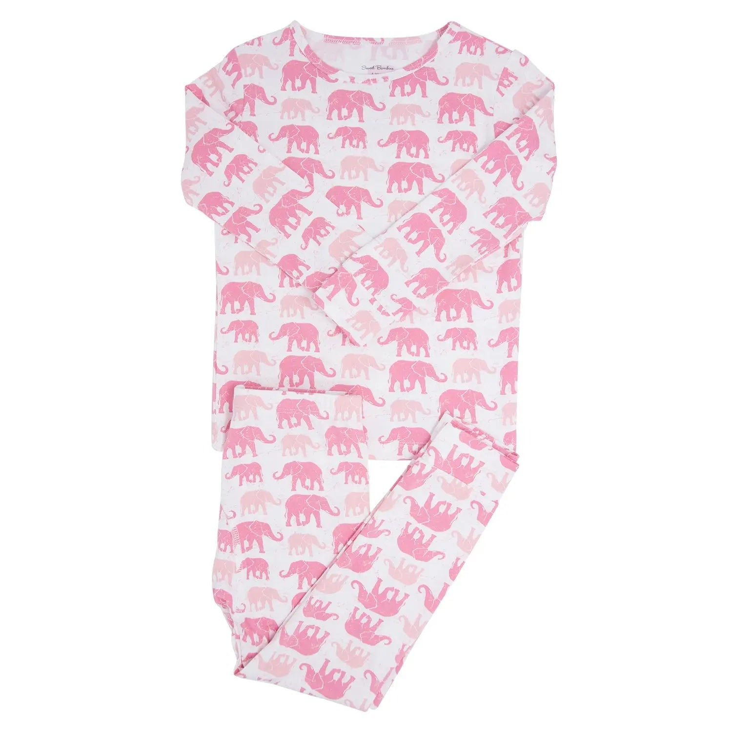 Pink Elephant 2 Piece Pajama Set for Kids Comfortable Long Sleeve Top and Cuffed Pants Sweet Bamboo