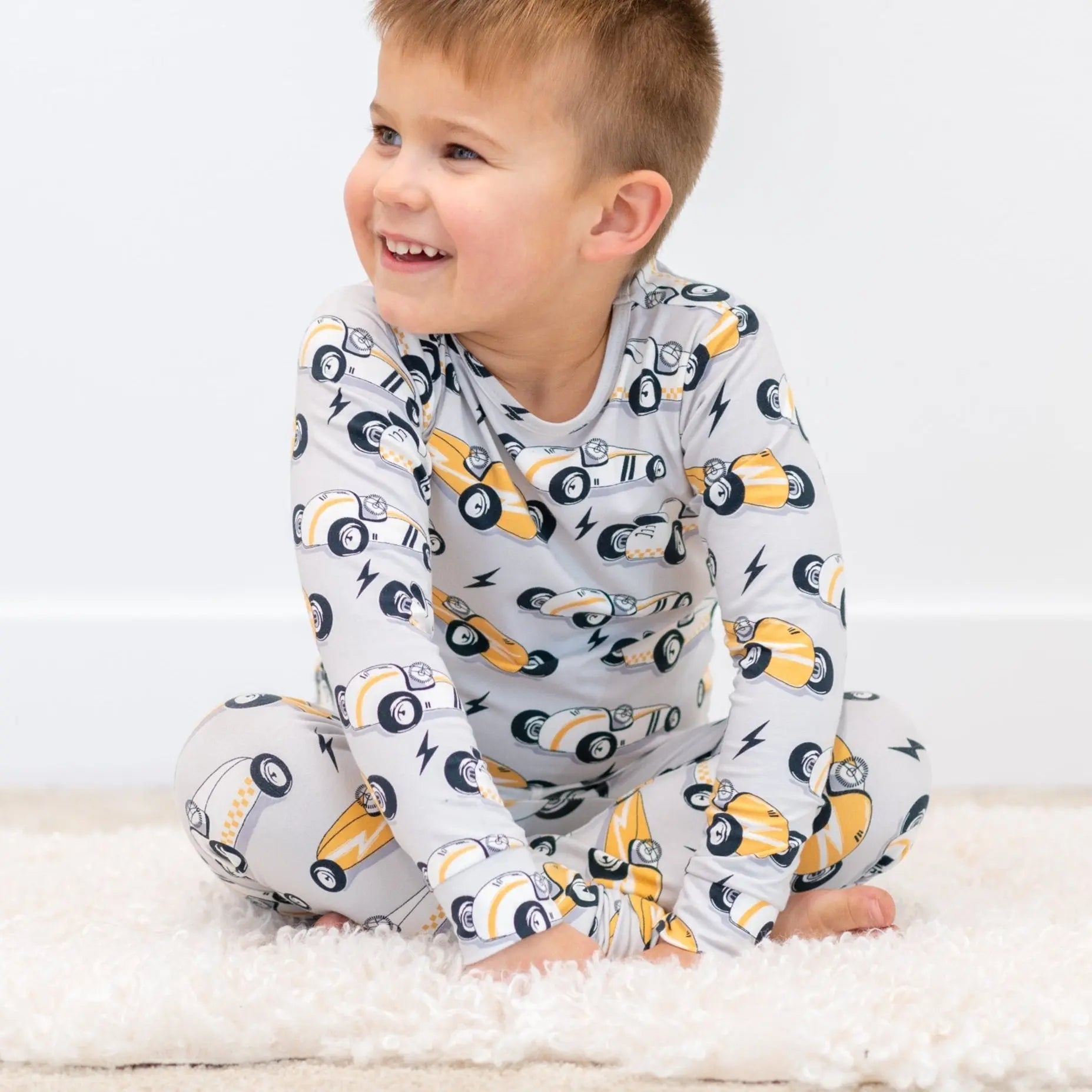 Vintage Racecars 2 Piece Kids Pajama Set Comfortable Long Sleeve Top and Pants Sweet Bamboo