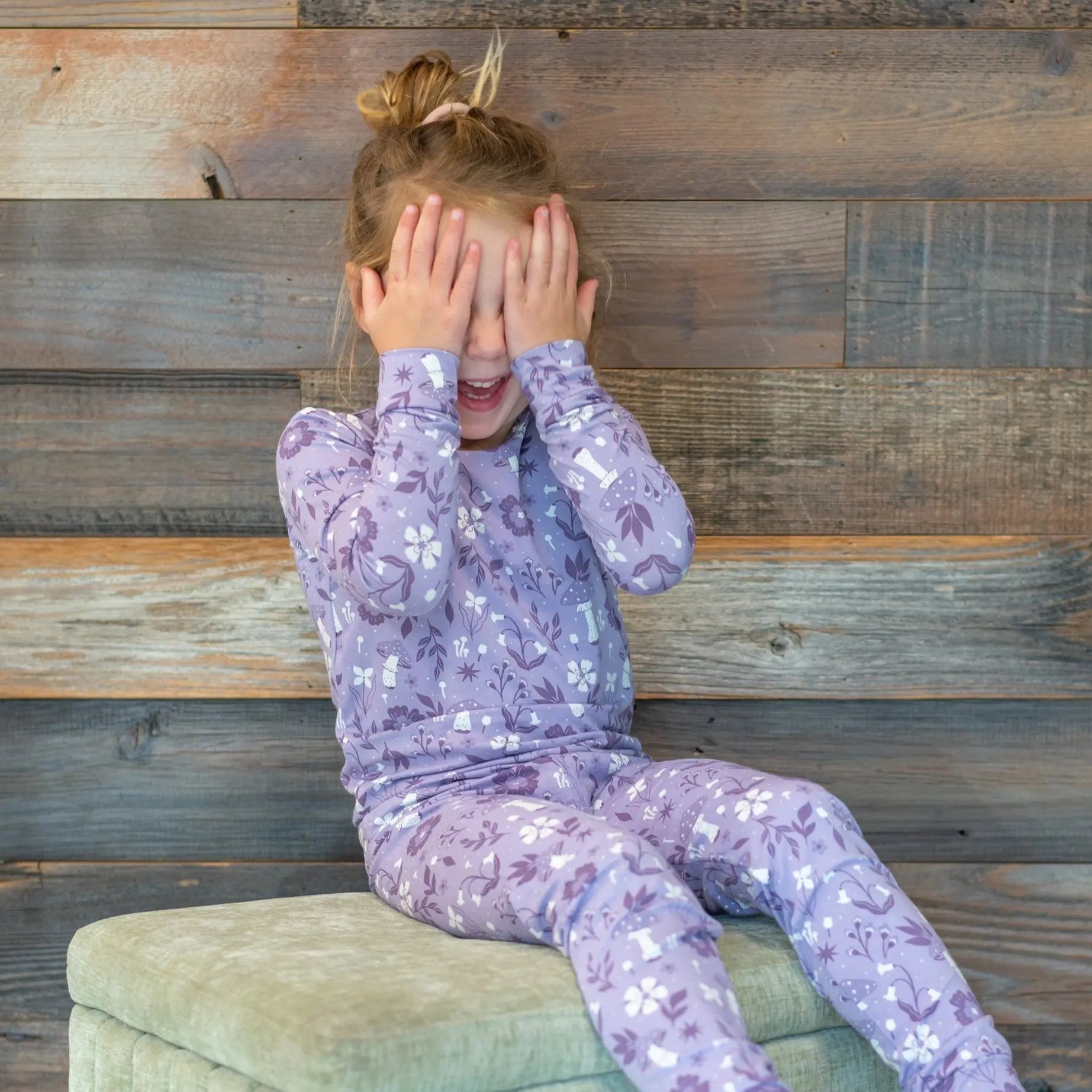 Mushroom Floral Kids Pajama Set Long Sleeve Top and Long Pant Comfortable Bedtime Wear Sweet Bamboo