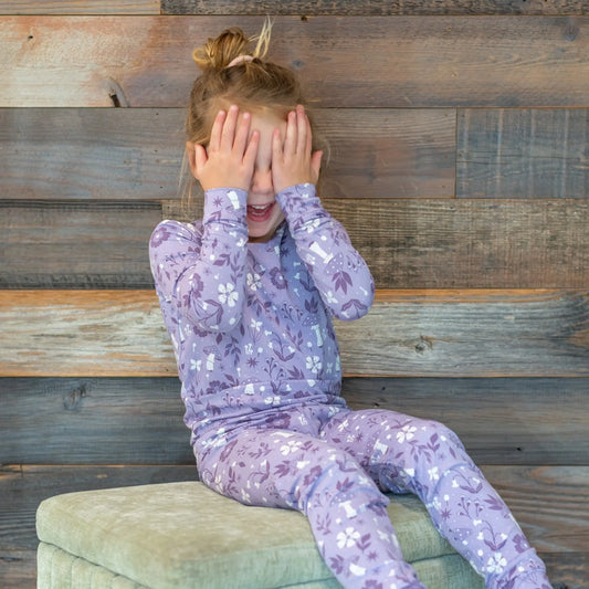 Mushroom Floral Kids Pajama Set Long Sleeve Top and Long Pant Comfortable Bedtime Wear Sweet Bamboo