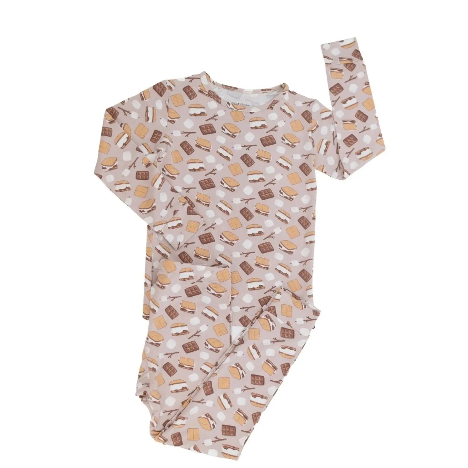 Big Kid Pajama Comfortable Long Sleeve Top Cuffed Legs Elastic Waistband Sweet Bamboo