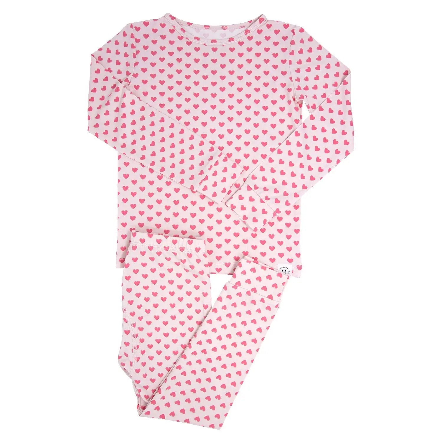 Sweet Bamboo Cozy Pink Hearts Kids Pajama Set with Long Sleeve Top for Sleepy Children - Apparel & Accessories > Clothing > Baby & Toddler Clothing > Baby & Toddler Sleepwear Big Kid PJ