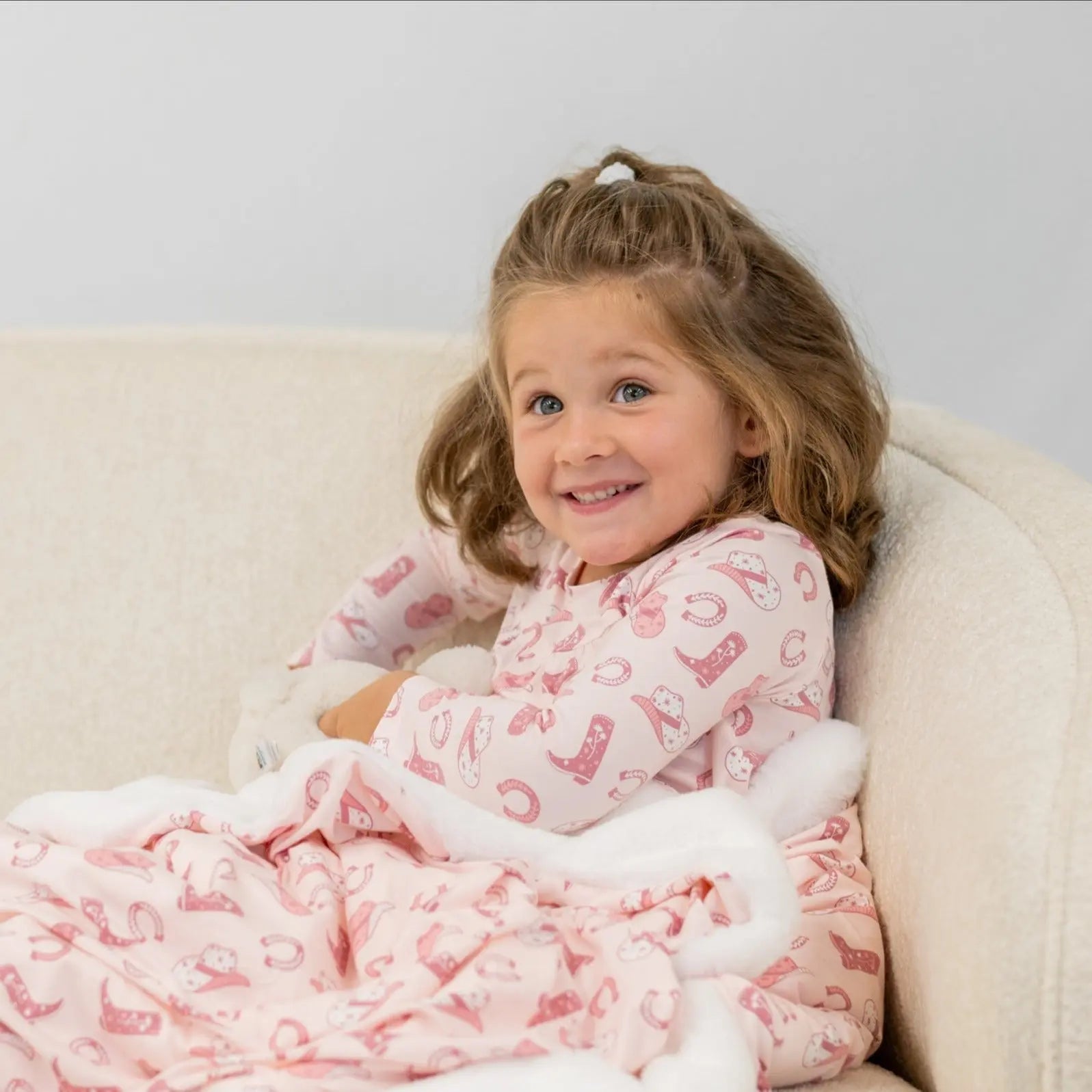 Pink Western Boots Pajama Set for Kids Comfortable Long Sleeve Top and Cuffed Pants Sweet Bamboo