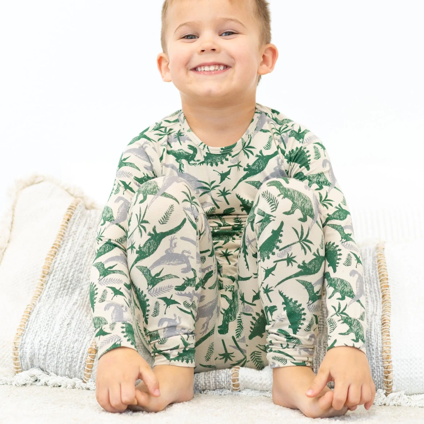 Big Kid Pajama Comfortable Long Sleeve Top and Pant Set Cuffed Legs Elastic Waistband Sweet Bamboo