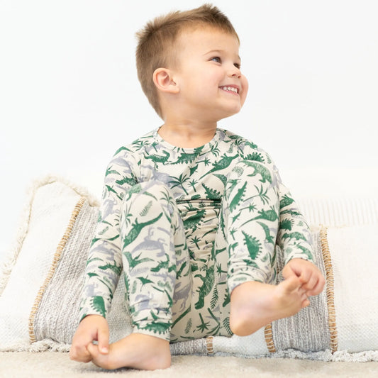 Big Kid Pajama Comfortable Long Sleeve Top and Pant Set Cuffed Legs Elastic Waistband Sweet Bamboo