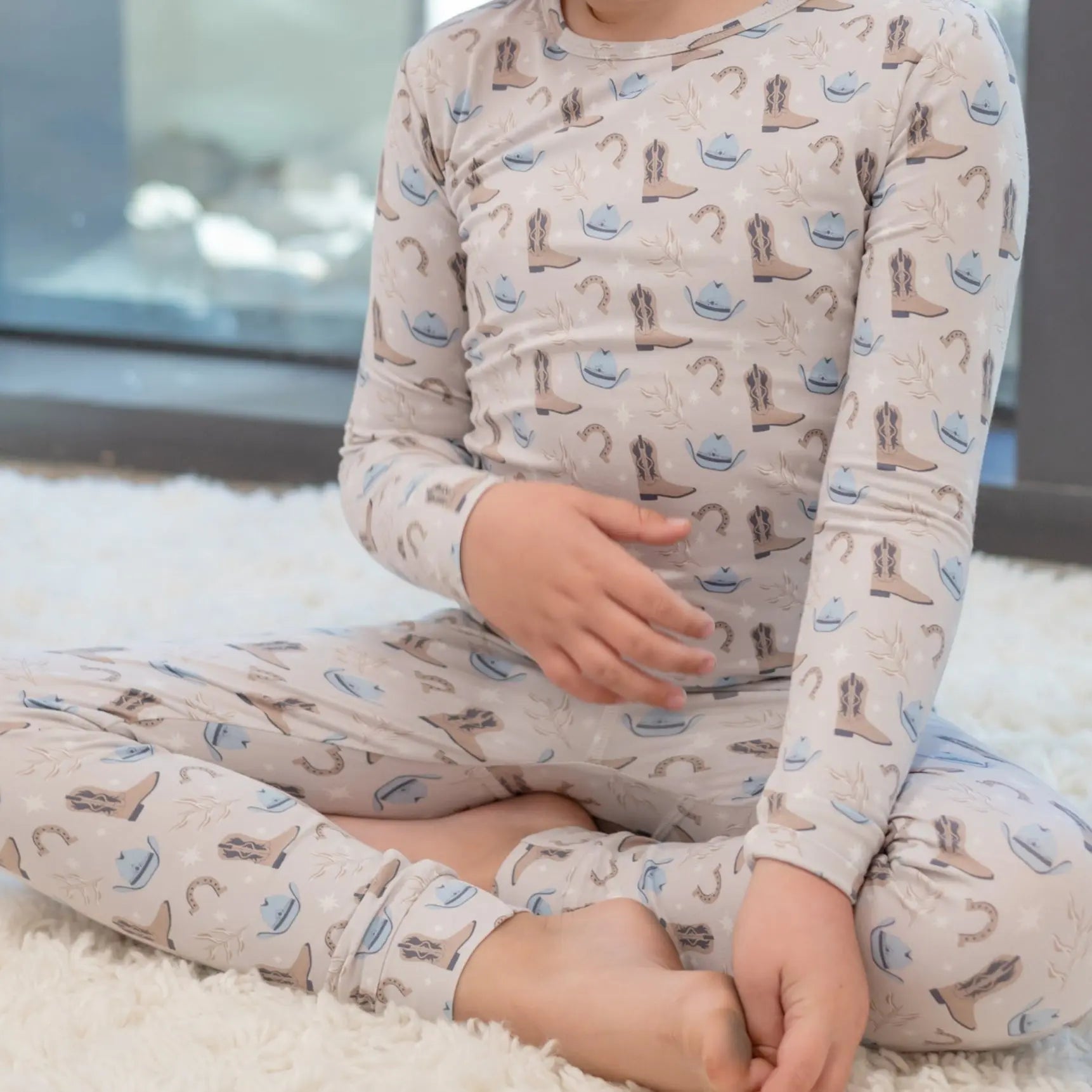 Big Kid Pajama Comfortable Long Sleeve Top and Long Pant Cuffed Legs Elastic Waistband Sweet Bamboo