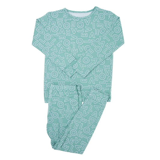 Big Kid Pajama Comfortable Long Sleeve Top and Pant Set Cuffed Legs and Arms Elastic Waistband Sweet Bamboo