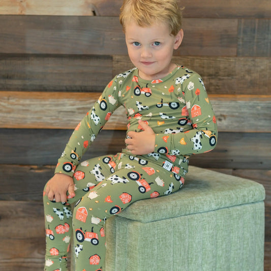 Big Kid Pajama Comfortable Long Sleeve Top and Long Pant Cuffed Legs and Arms Elastic Waistband Sweet Bamboo