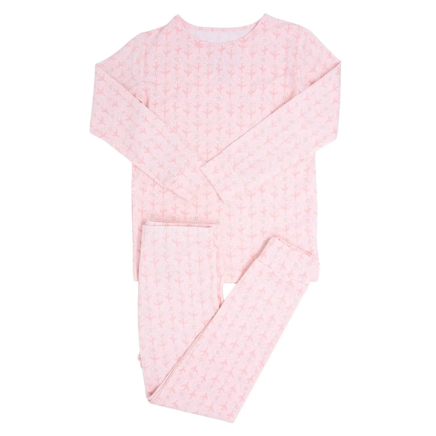 Big Kid Pajama Comfortable Long Sleeve Top and Long Pant Cuffed Legs and Arms Elastic Waistband Sweet Bamboo