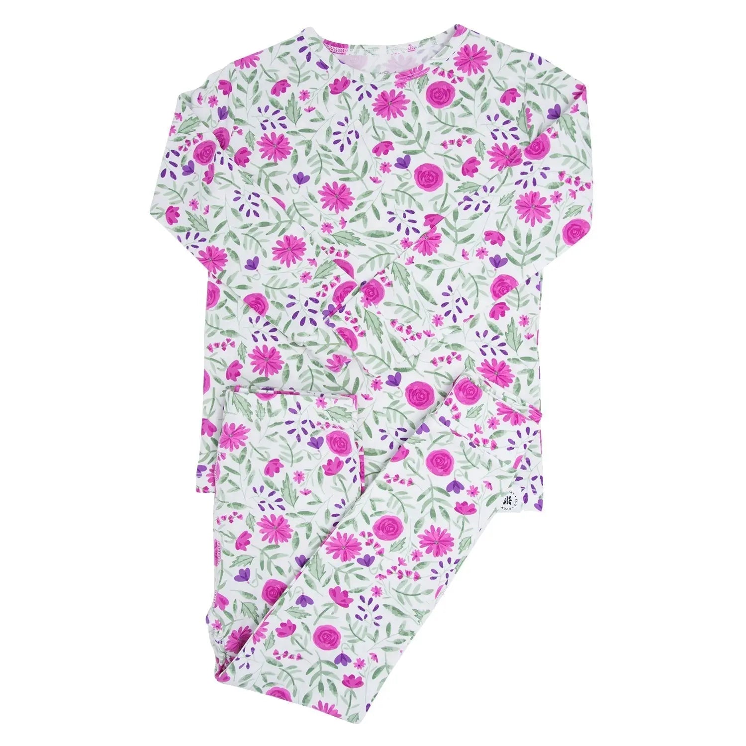Sweet Purple Flowers Big Kid Pajama Set Comfortable Long Sleeve Top and Cuffed Leg Pants Sweet Bamboo