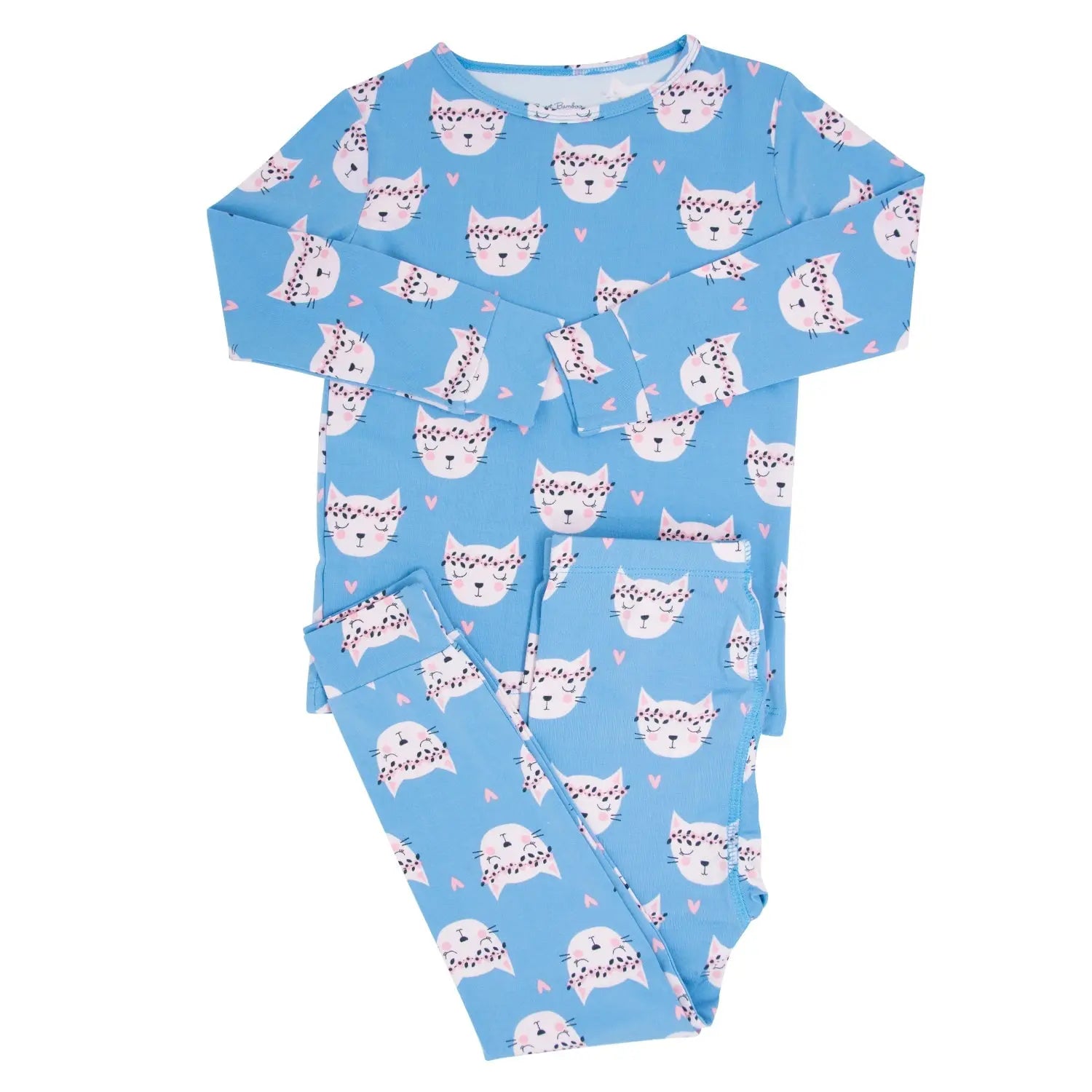 Pretty Pink Cat Big Kid Pajama Set for Comfortable Bedtime Fun Sweet Bamboo