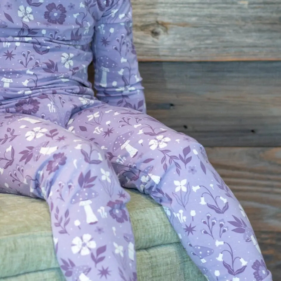 Mushroom Floral Kids Pajama Set Long Sleeve Top and Long Pant Comfortable Bedtime Wear Sweet Bamboo