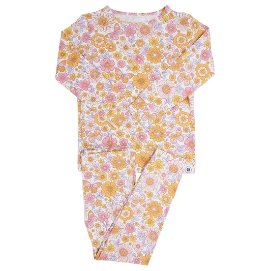 Retro Vintage Flowers Big Kid Pajama Set for Comfortable Bedtime Fun Sweet Bamboo