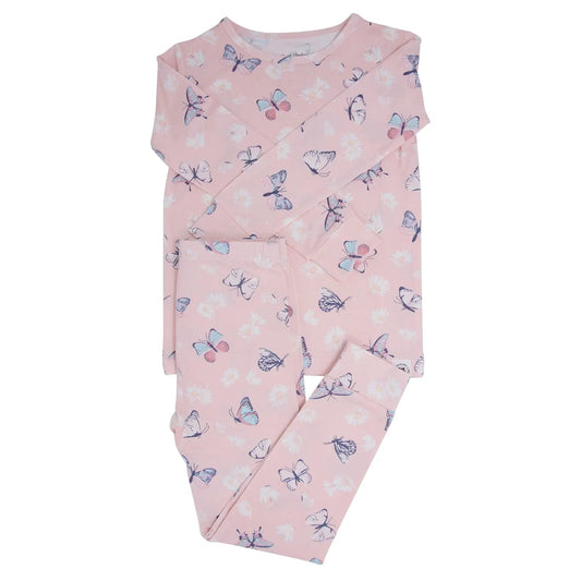 Pink Butterfly Daisy Bamboo Big Kid Pajama Set for Comfortable Sleep Sweet Bamboo