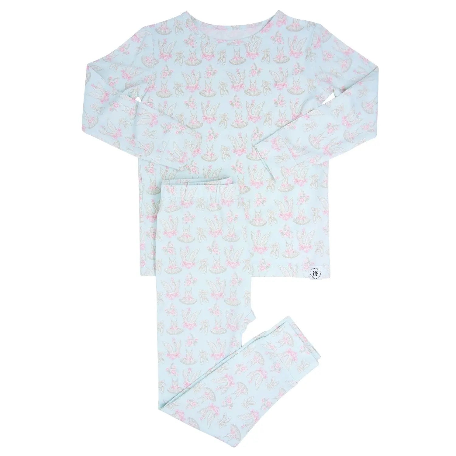 Swan Ballet Big Kid Pajama Set Comfortable Long Sleeve Top and Pants Sweet Bamboo