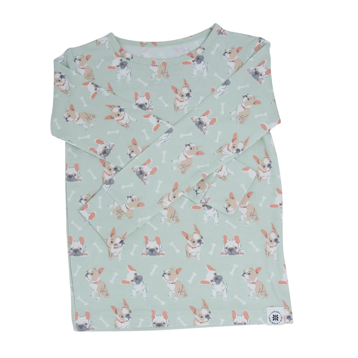 Mint Frenchie Puppy Big Kid Pajama Set for Comfortable Bedtime Wear Sweet Bamboo