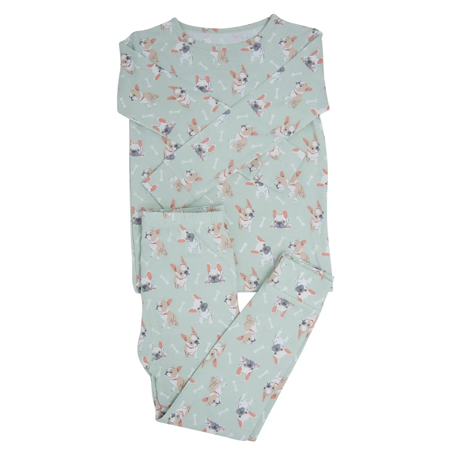 Mint Frenchie Puppy Big Kid Pajama Set for Comfortable Bedtime Wear Sweet Bamboo