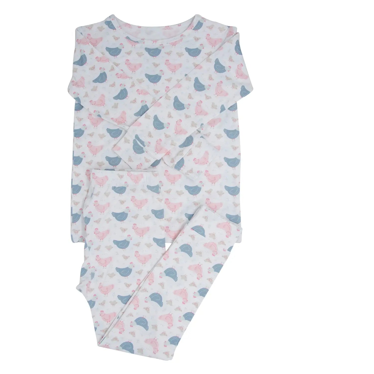 Pink Farm Hens Bamboo Big Kid Pajama Set for Comfortable Bedtime Sweet Bamboo