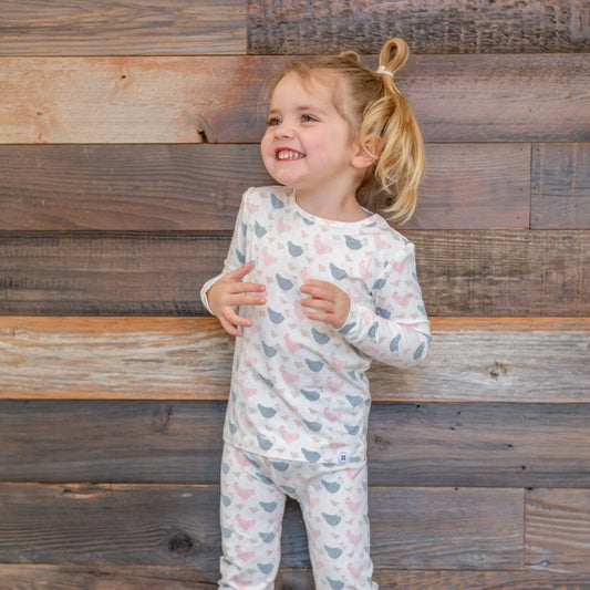 Pink Farm Hens Bamboo Big Kid Pajama Set for Comfortable Bedtime Sweet Bamboo