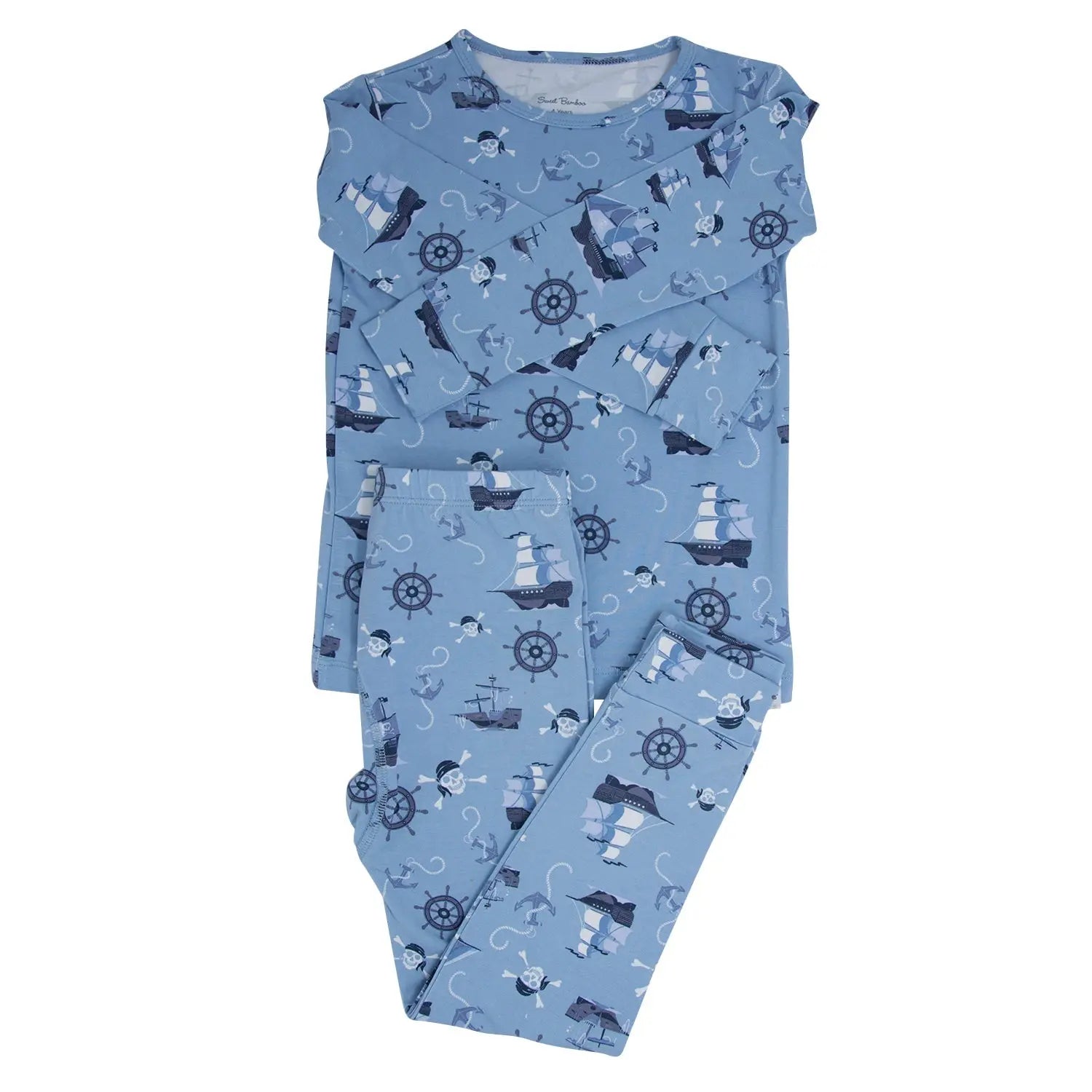 Pirate Ships Big Kid Pajama Comfortable Long Sleeve Top and Cuffed Pants Set Sweet Bamboo