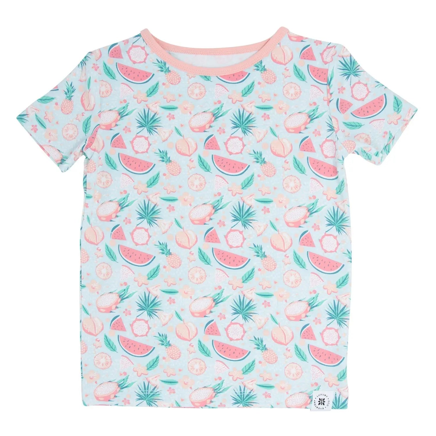Big Kid Short Sleeve Pajama Set All Season Comfort Cuffed Legs Elastic Waistband Safe for Sensitive Skin Sweet Bamboo
