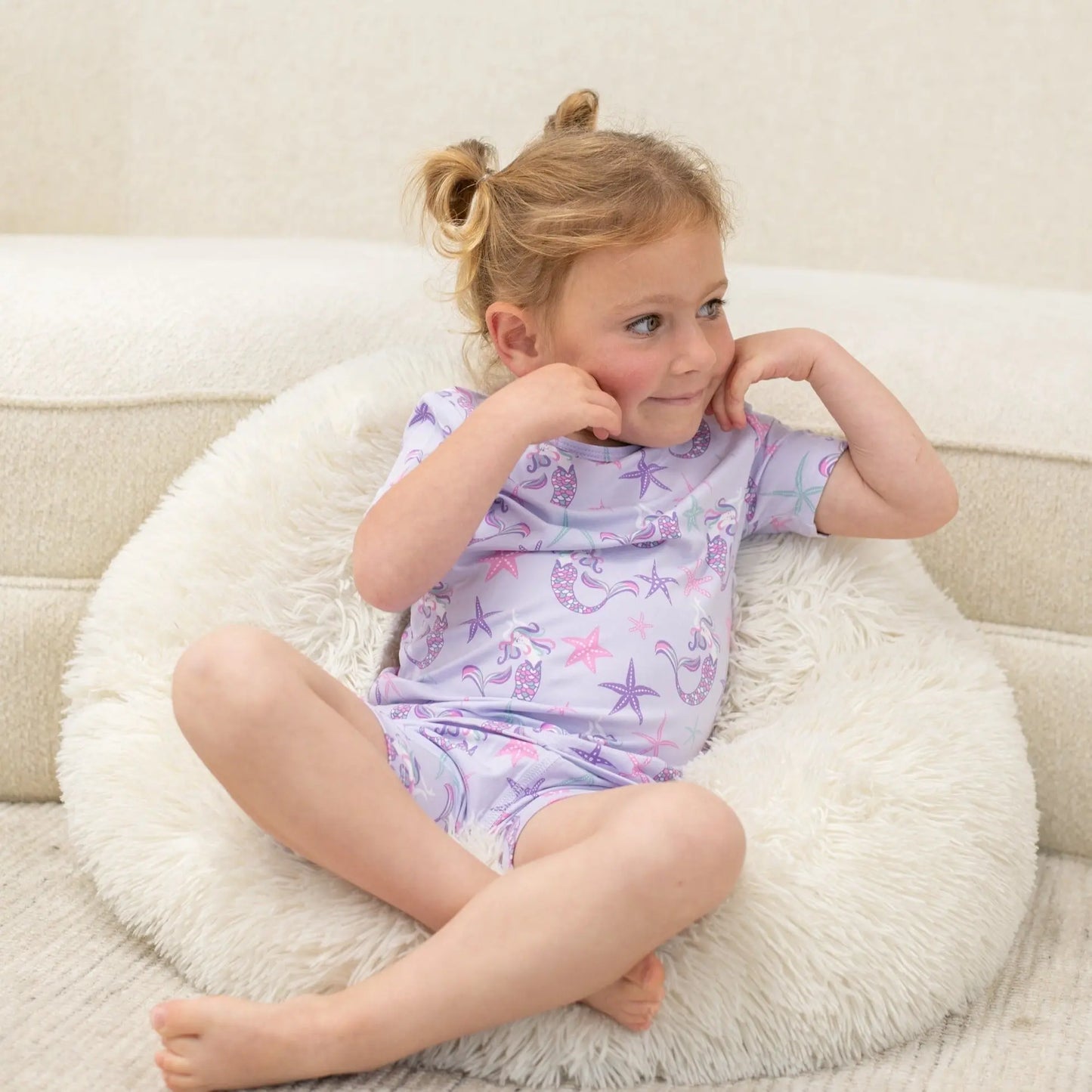 Big Kid All Season Short Sleeve Pajama Set with Cuffed Legs and Elastic Waistband Sweet Bamboo