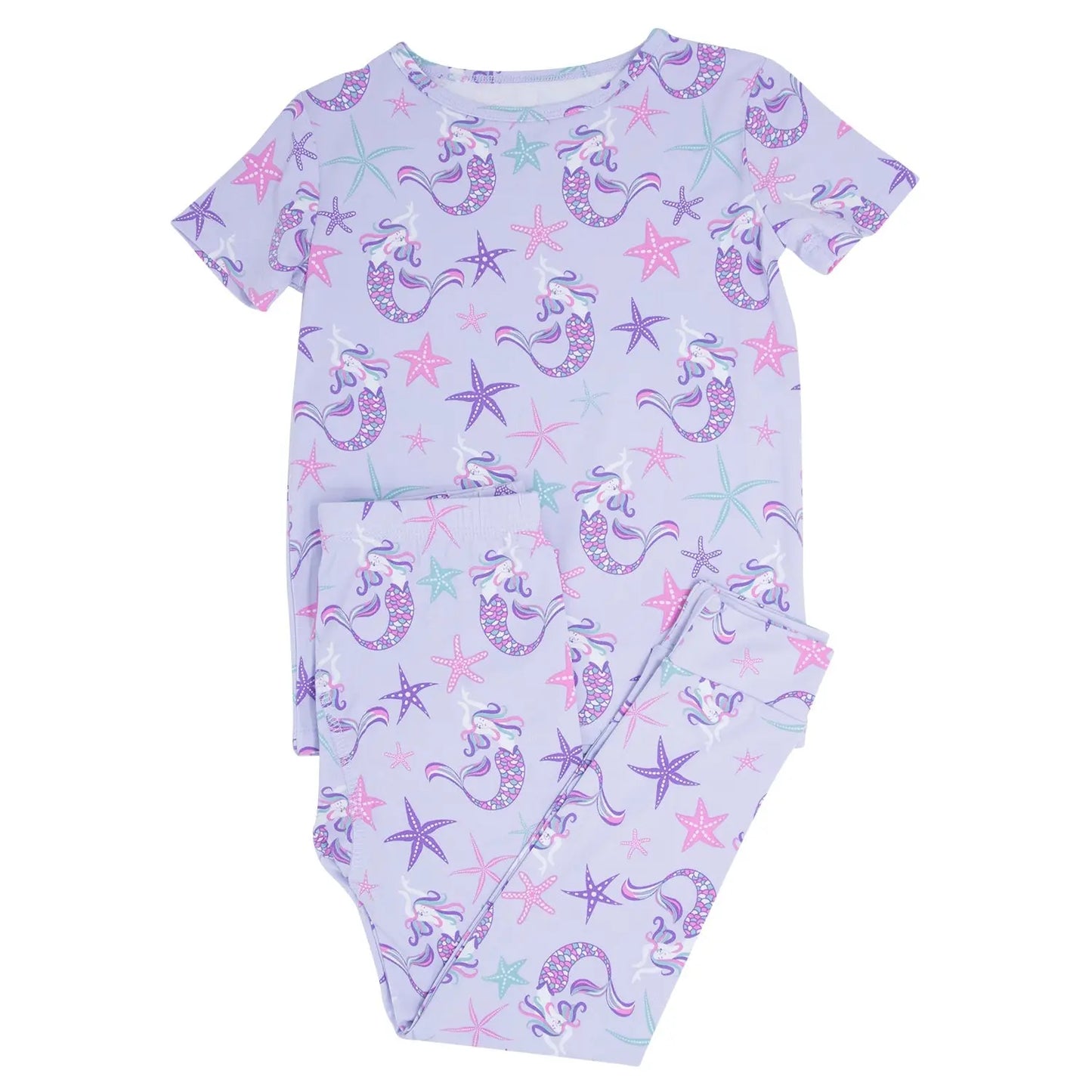 Big Kid All Season Short Sleeve Pajama Set with Cuffed Legs and Elastic Waistband Sweet Bamboo