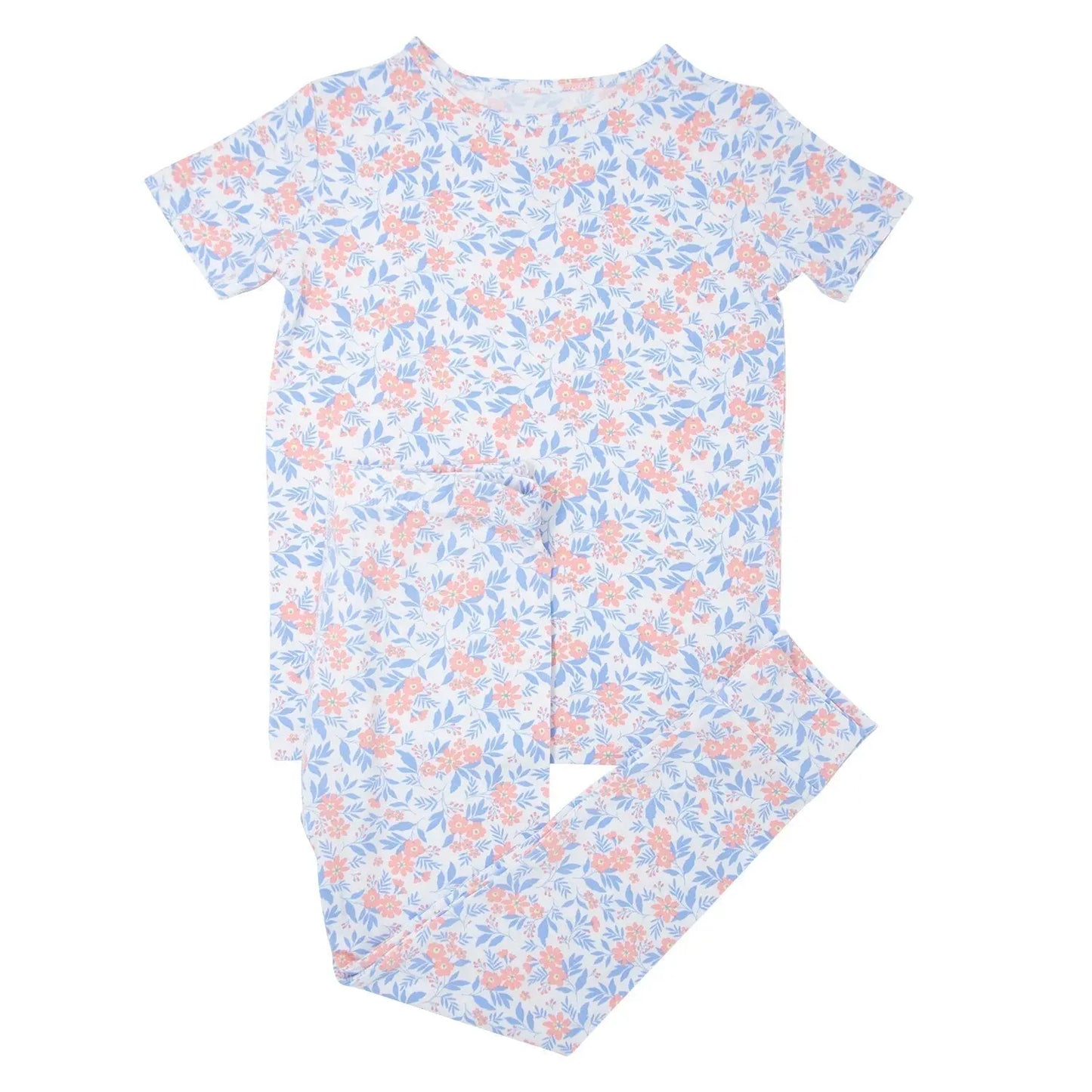 Big Kid Short Sleeve Pajama Set All Season Comfort Cuffed Pants Sweet Bamboo