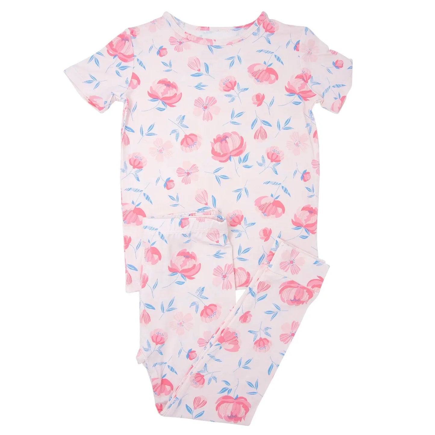 Big Kid Short Sleeve Pajama Set All Season Cuffed Leg Comfortable Sleepwear for Sensitive Skin Sweet Bamboo