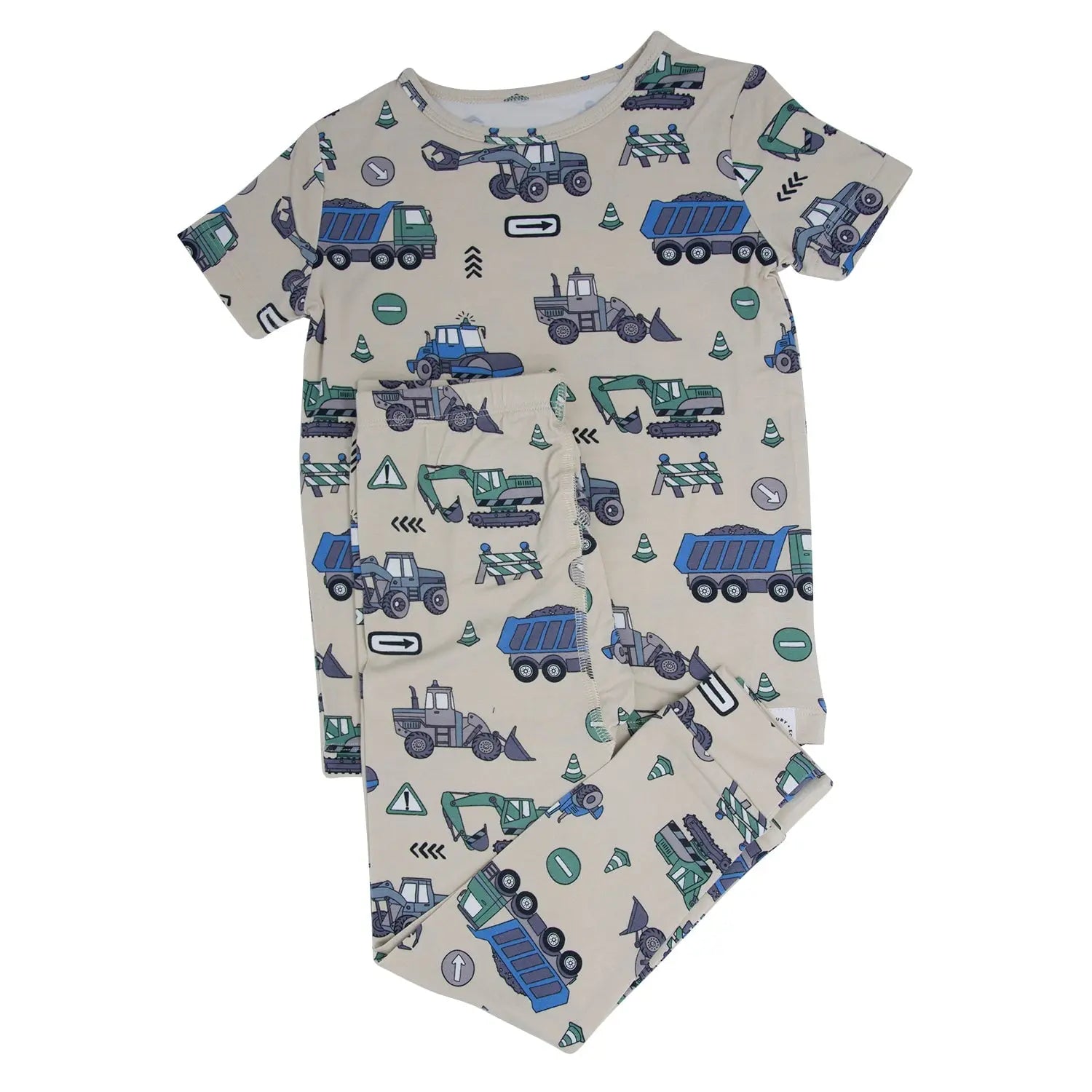 Trucks Diggers Construction Big Kid Pajama Set Short Sleeve All Season Cotton Sweet Bamboo