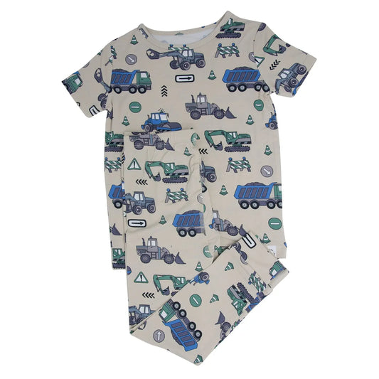 Trucks Diggers Construction Big Kid Pajama Set Short Sleeve All Season Cotton Sweet Bamboo