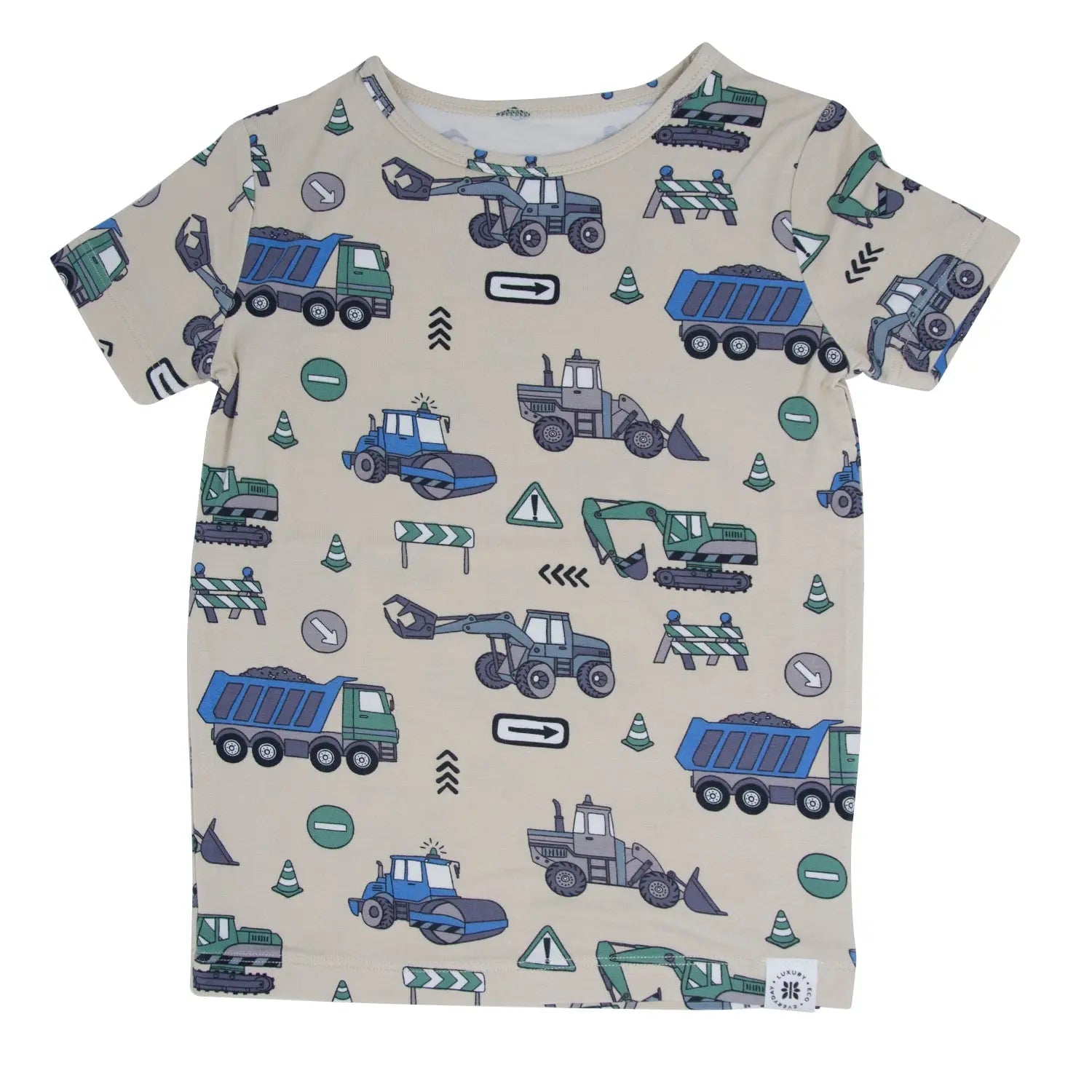 Trucks Diggers Construction Big Kid Pajama Set Short Sleeve All Season Cotton Sweet Bamboo