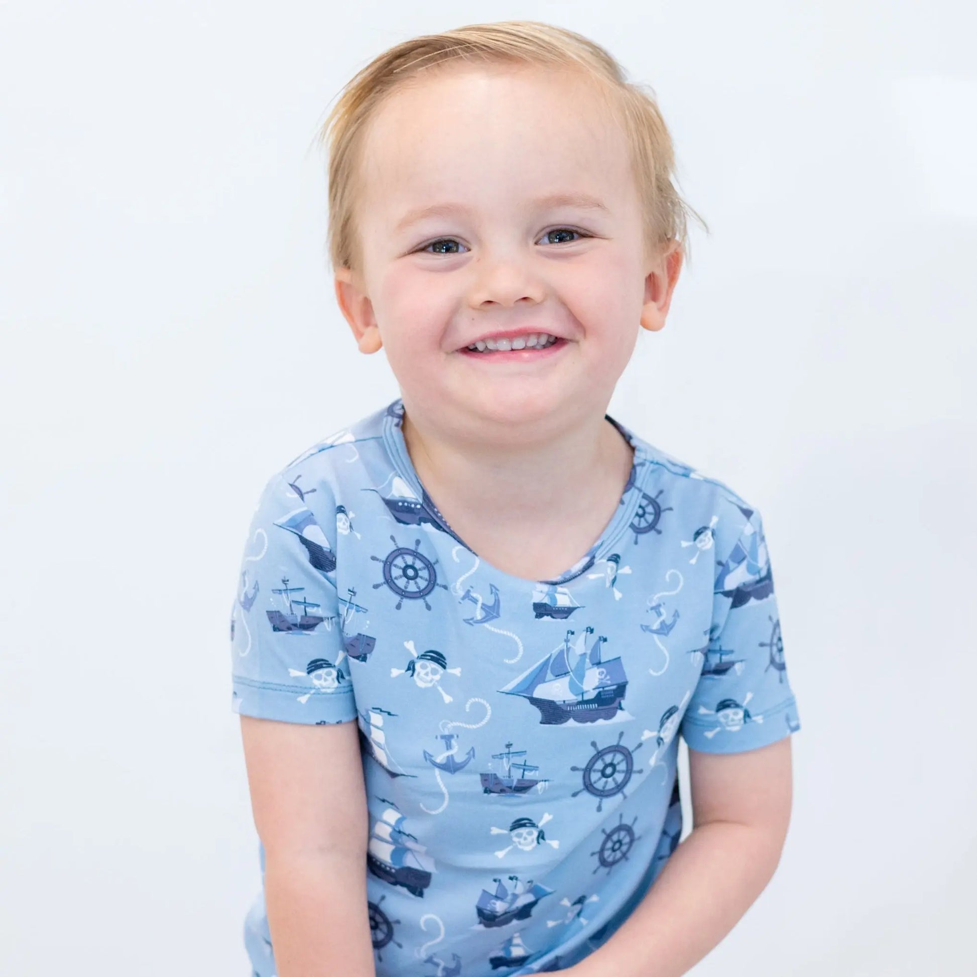 Pirate Ships Big Kid Short Sleeve Pajama Set All Season Apparel Sweet Bamboo