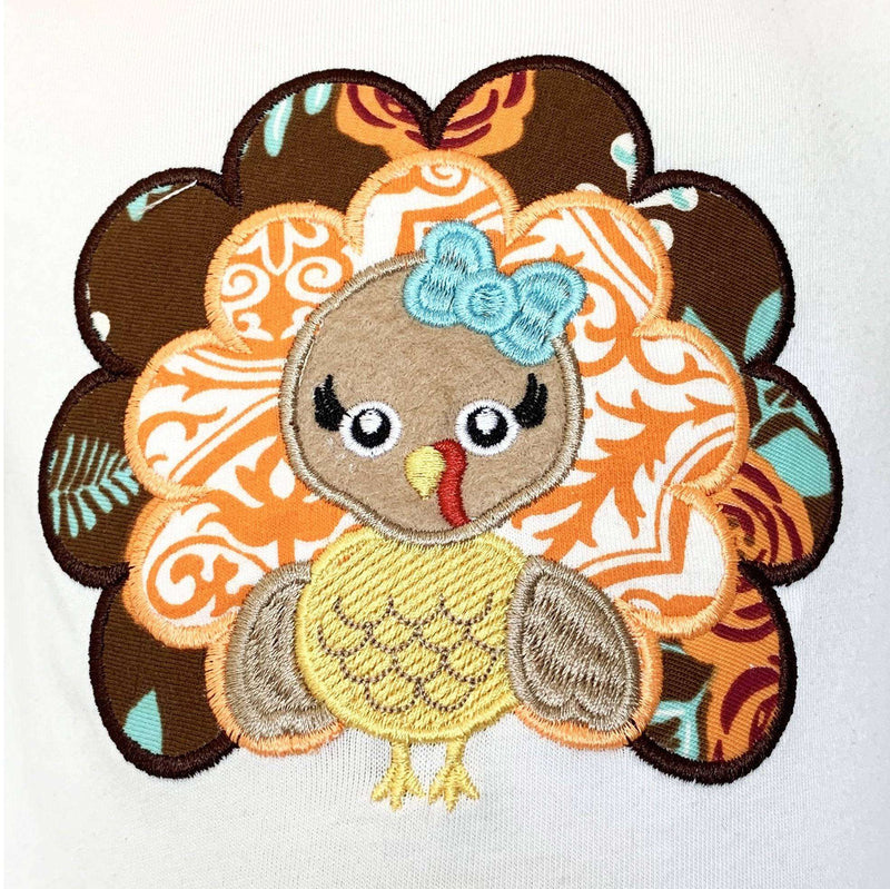 Girls Autumn Floral Turkey Tunic & Leggings with colorful turkey applique.