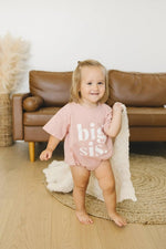 Little Joy Co. Big Sis Bubble Romper Mauve Rolled Sleeves Outfit for Girls - Everetts Place Boutique - 
