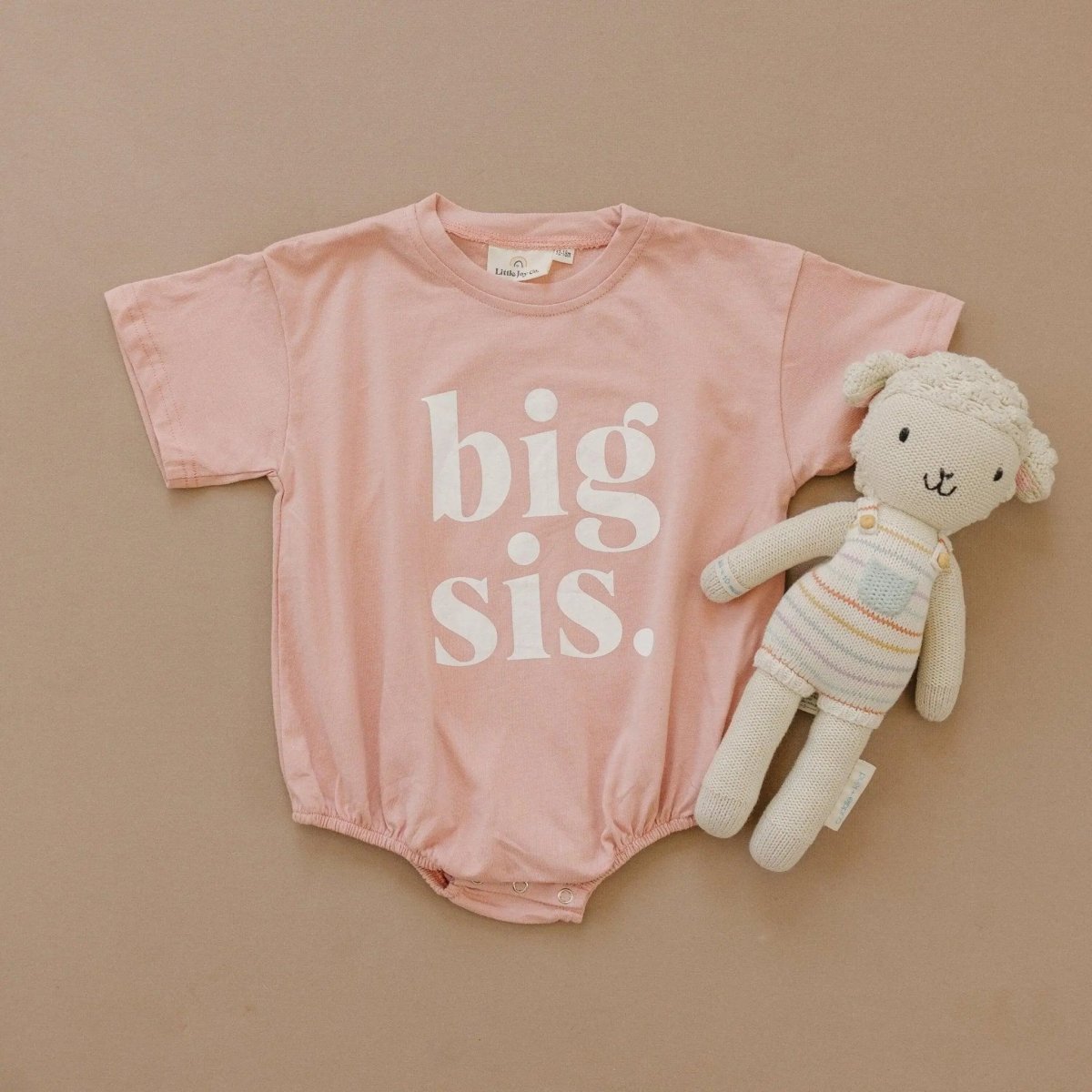Little Joy Co. Big Sis Bubble Romper Mauve Rolled Sleeves Outfit for Girls - Everetts Place Boutique - 