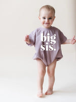 Little Joy Co. Big Sis Bubble Romper Mauve Rolled Sleeves Outfit for Girls - Everetts Place Boutique - 