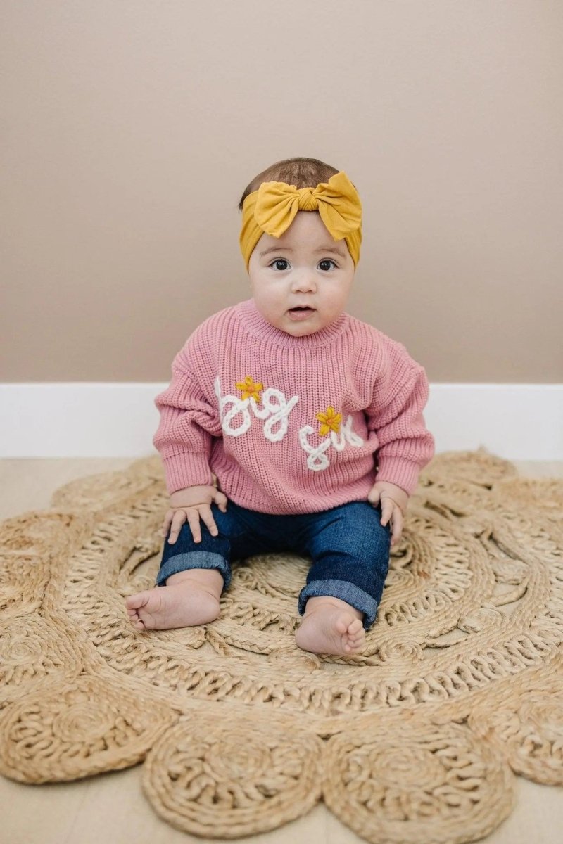 Little Joy Co. Big Sis Hand Embroidered Sweater for Girls 0 to 3 Months - Everetts Place Boutique - 