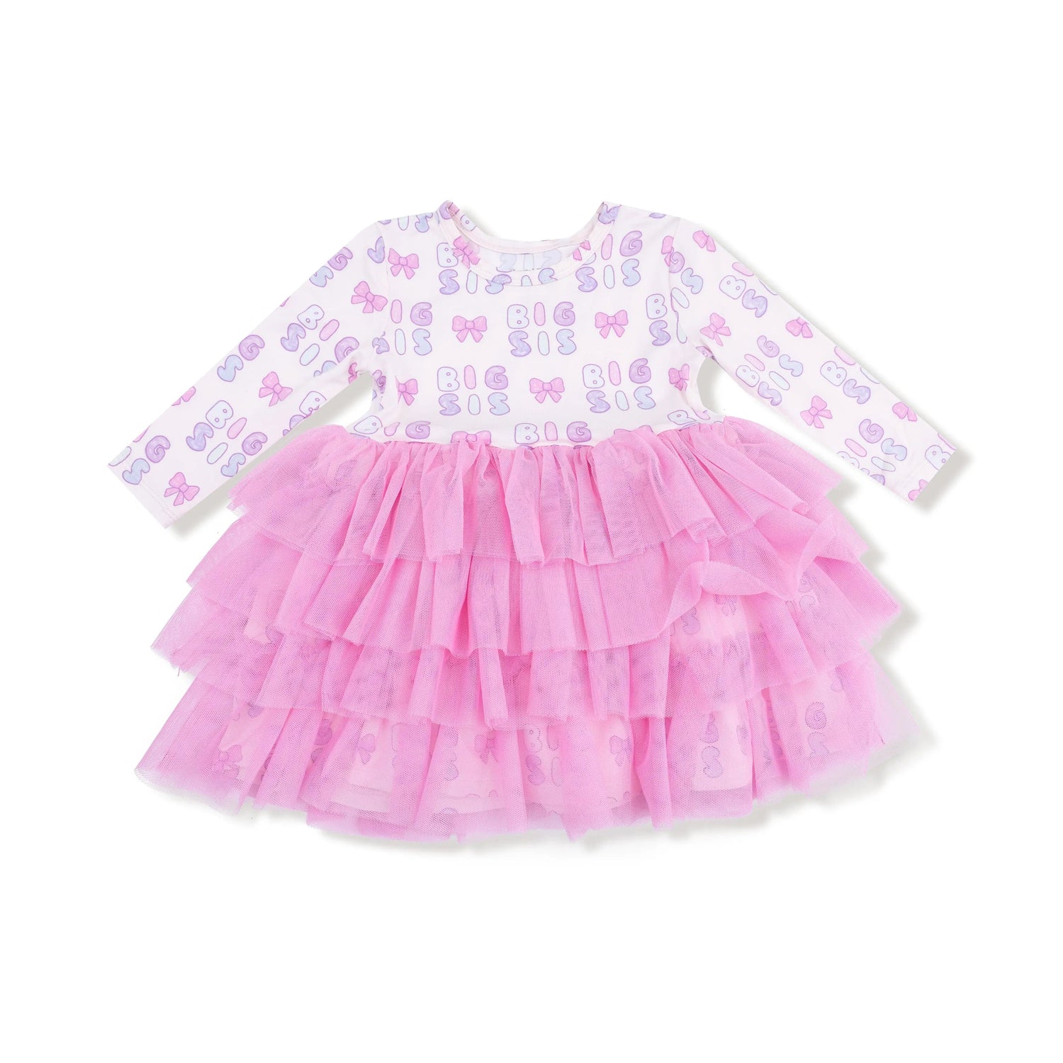 Angel Dear Big Sis - Long Sleeve Layered Tulle Dress - 