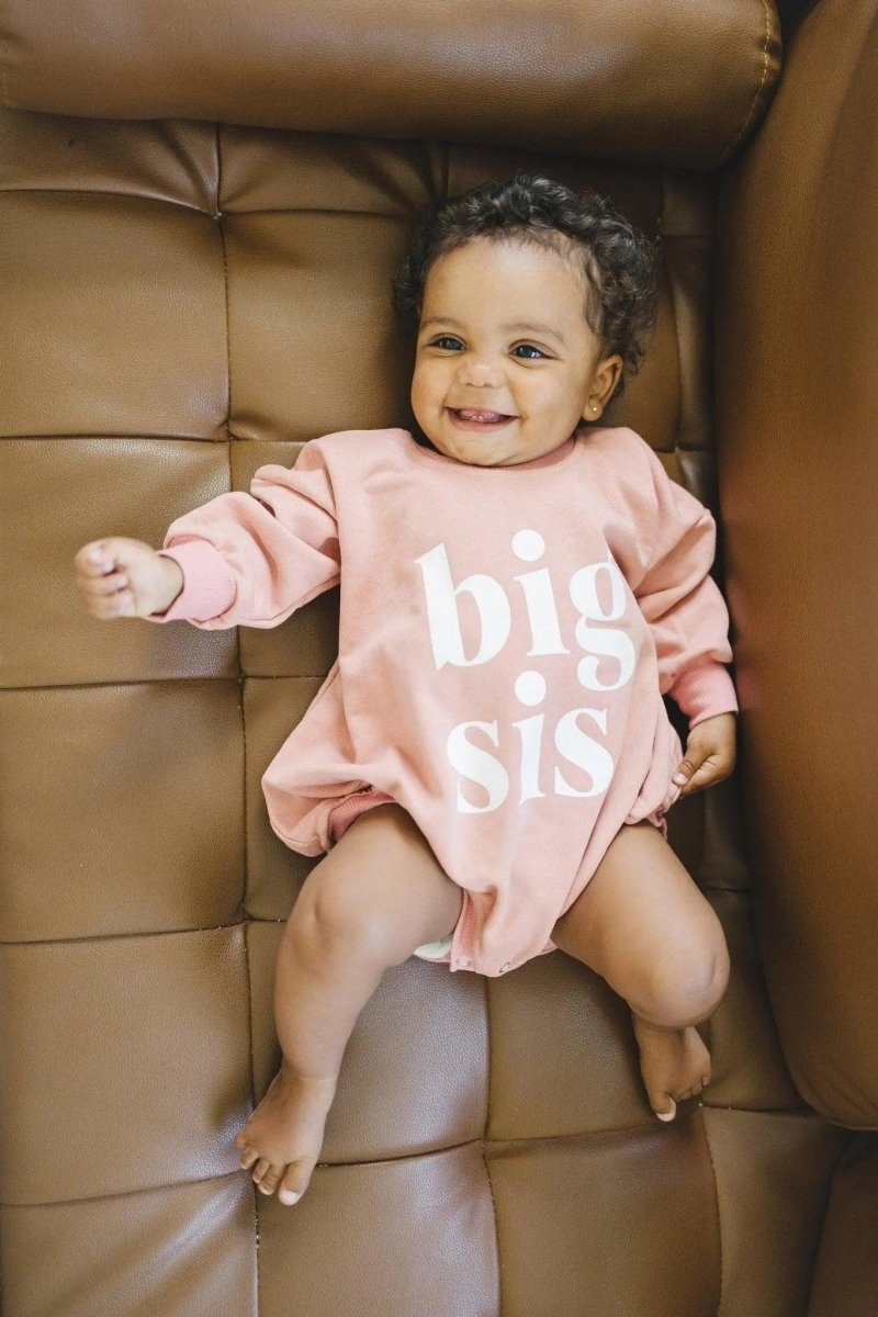 Little Joy Co. Big Sis Sweatshirt Romper Oversized With Snaps Crewneck - Everetts Place Boutique - 