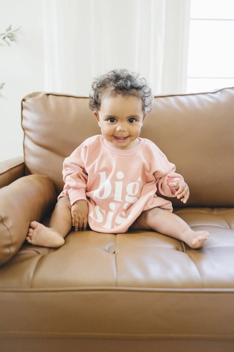 Little Joy Co. Big Sis Sweatshirt Romper Oversized With Snaps Crewneck - Everetts Place Boutique - 