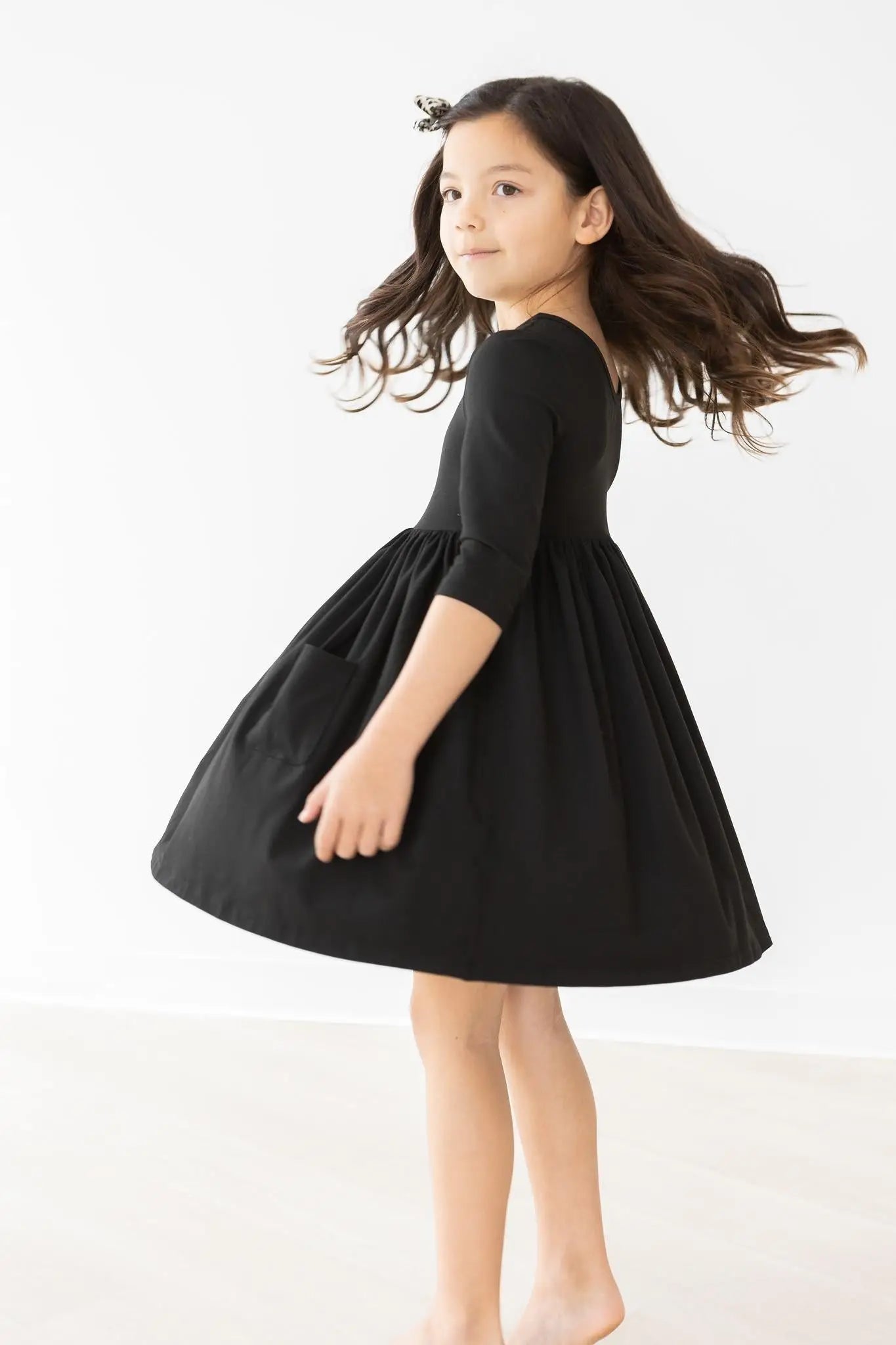 Mila & Rose ® Black 3/4 Sleeve Pocket Twirl Dress - 