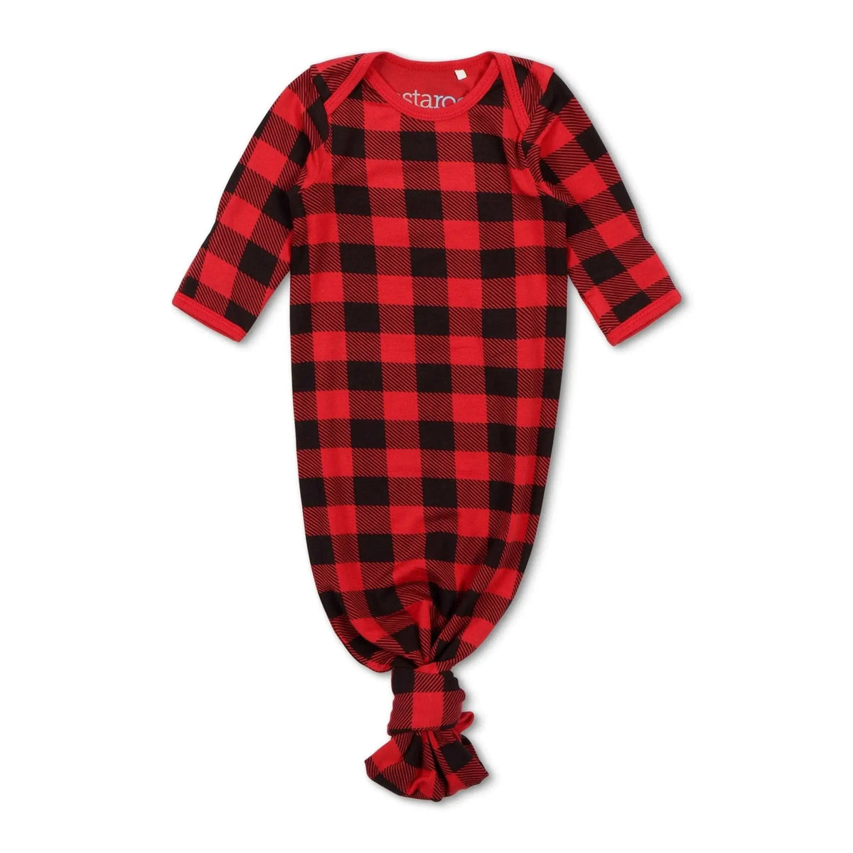 Bestaroo Black And Red Plaid Baby Knotted Gown With Overlap Shoulders Fold Over Mittens - 