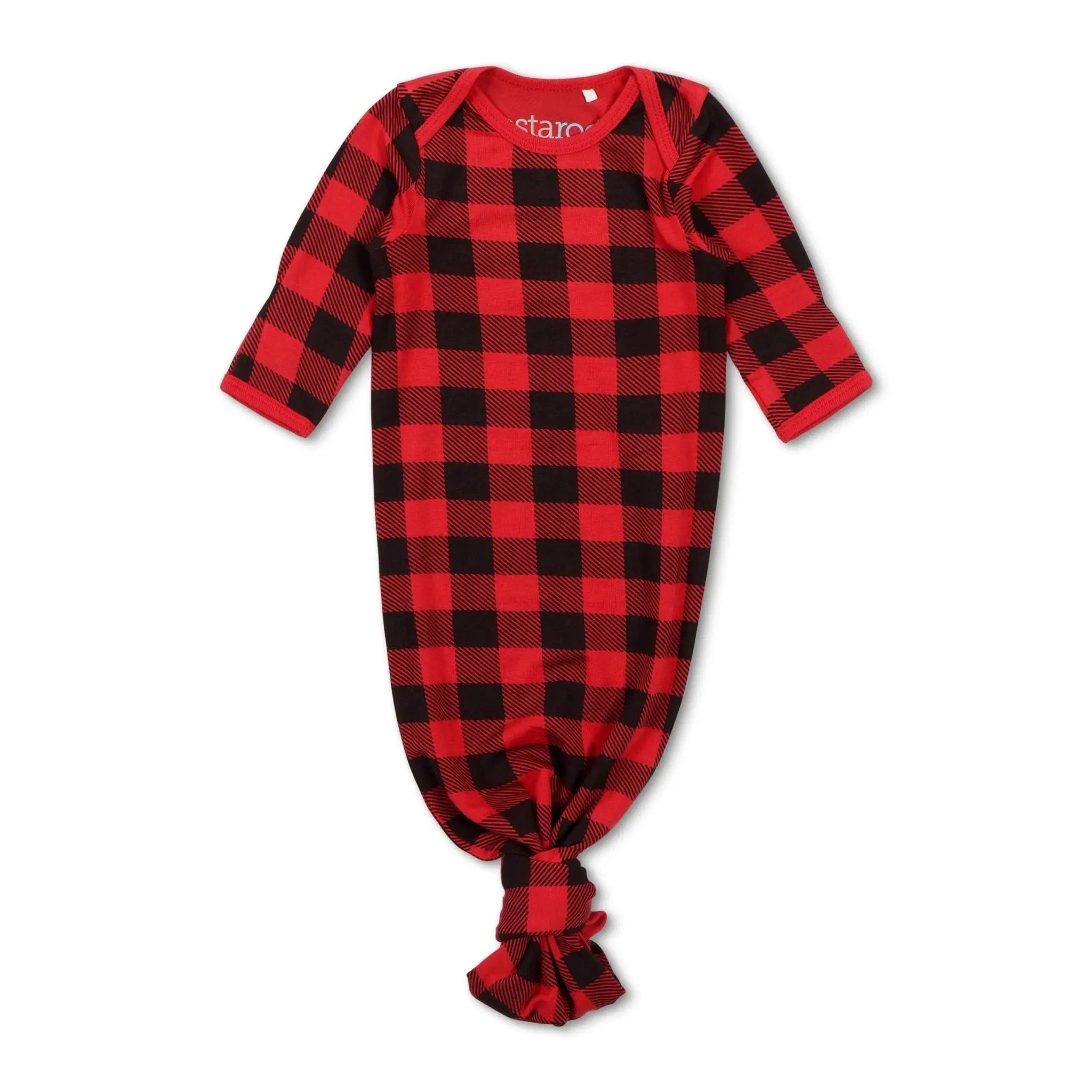 Bestaroo Black And Red Plaid Baby Knotted Gown With Overlap Shoulders Fold Over Mittens - 