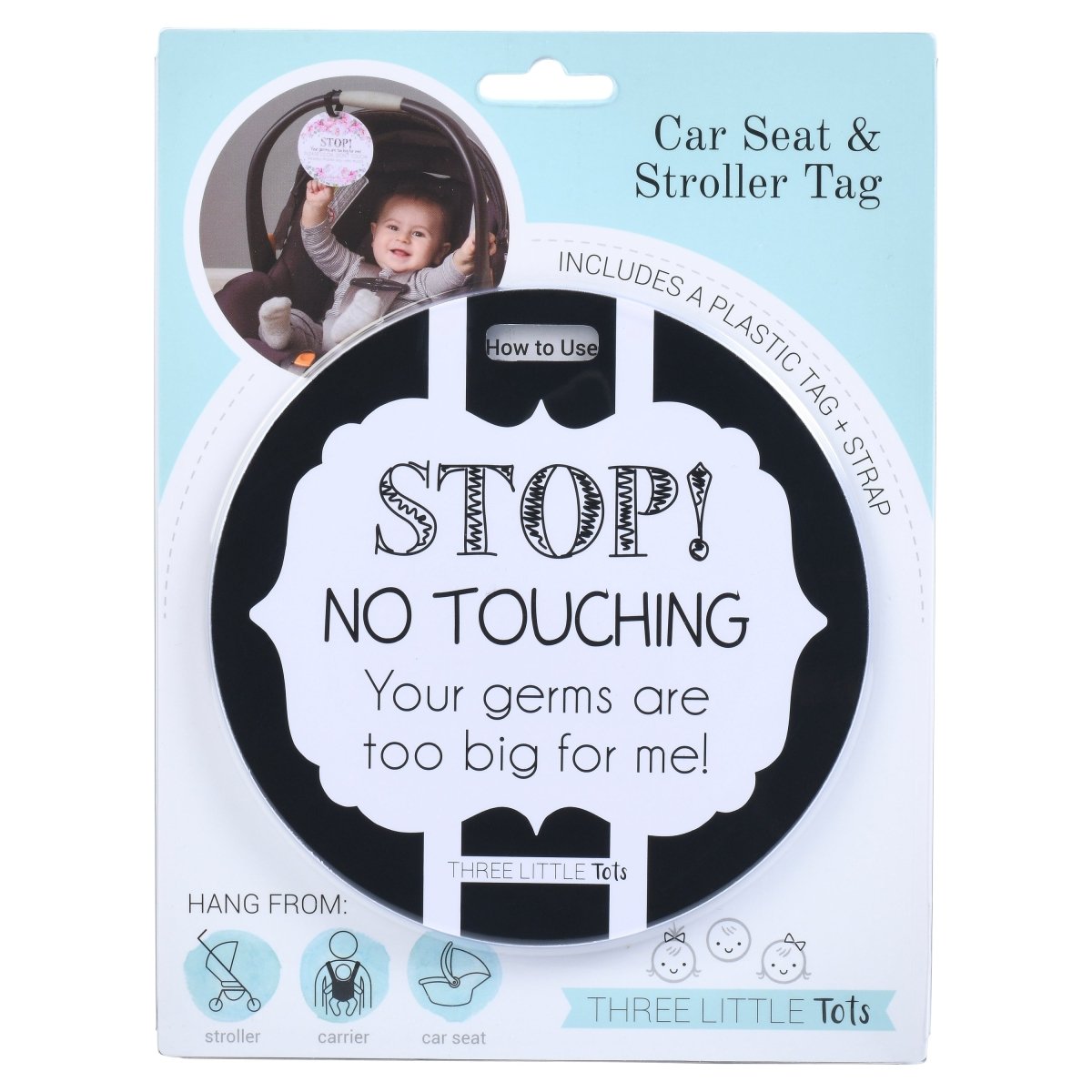 Three Little Tots Black and White No Touching Baby Car Seat Sign Tag - 