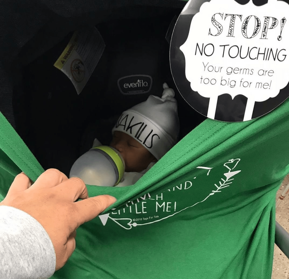 Three Little Tots Black and White No Touching Baby Car Seat Sign Tag - 