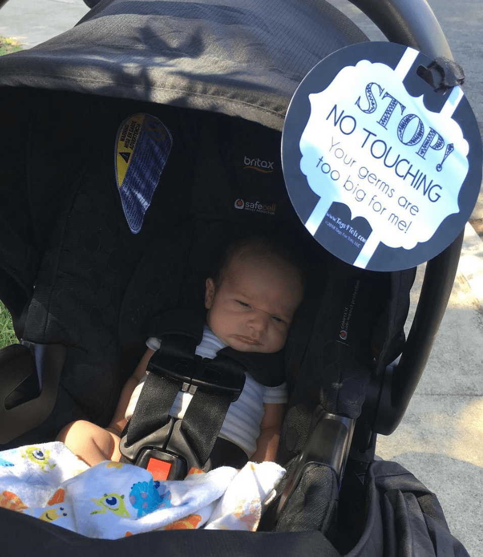 Three Little Tots Black and White No Touching Baby Car Seat Sign Tag - 