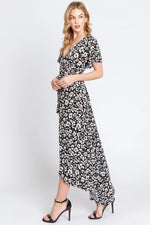 PinkBlush Black Animal Print Wrap Front V - Neck Hi - Low Midi Dress - 