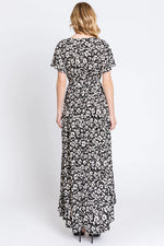 PinkBlush Black Animal Print Wrap Front V - Neck Hi - Low Midi Dress - 